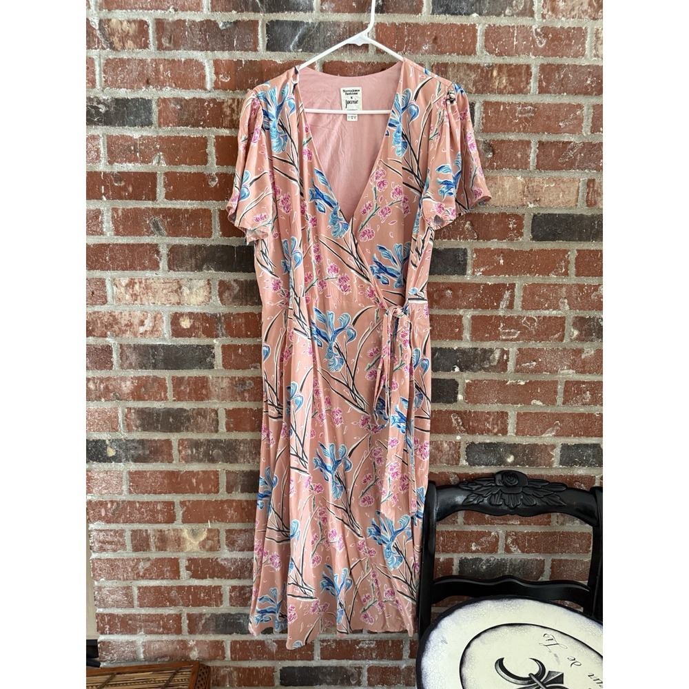 Joanie Clothing Lily Print Midi Blush Pink Wrap Dress Horrockses 50's Size 14